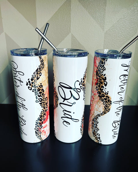 Bride and Bridal Party Tumblers- floral and cheetah