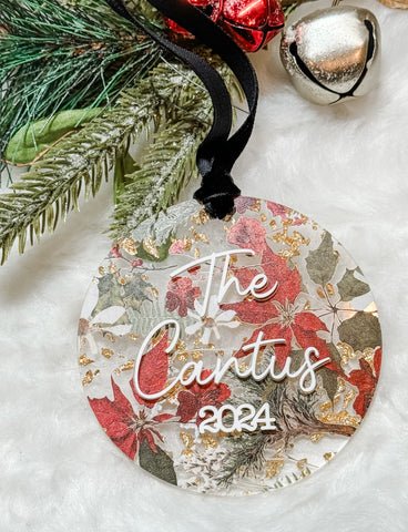 Christmas floral personalized acrylic ornament