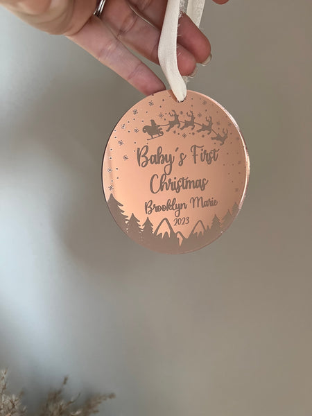 Baby's First Christmas Rose Gold or silver Acrylic Personalized Ornament