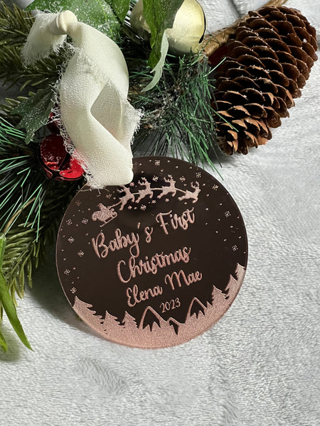 Baby's First Christmas Rose Gold or silver Acrylic Personalized Ornament