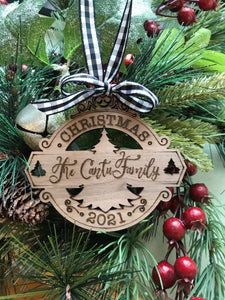 Family Name Christmas Tree Ornament Custom Engraved Personalized Ornament