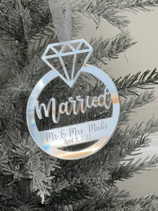 Married Acrylic Personalized Ornament Choose silver or gold acrylic