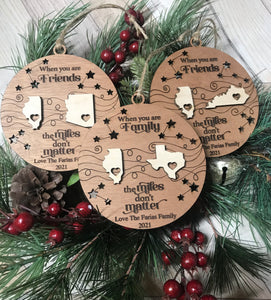 Miles Apart Ornament Custom Engraved Personalized Ornament