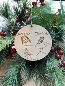 Hand Drawn Kid Personalized Family Christmas Circle Ornament