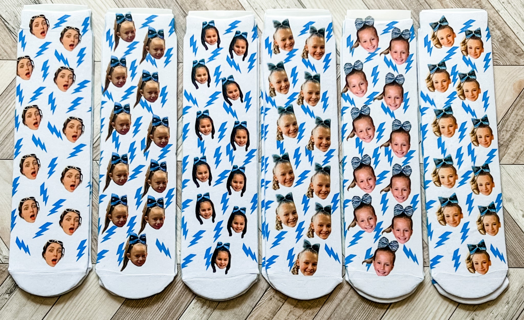 Put your face on socks with Lightning bolts