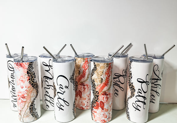 Bride and Bridal Party Tumblers- floral and cheetah