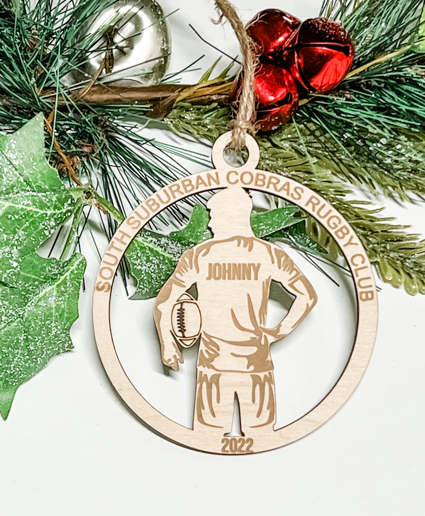 Custom Rugby Player Wood Ornament