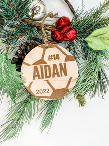 Soccer ball personalized wood Christmas Ornament