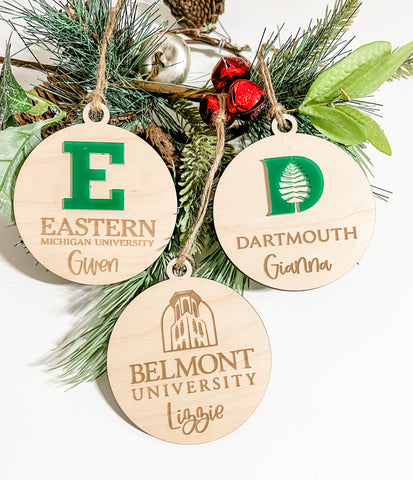 School Logo Christmas Ornament Engraved or 2 layer Personalized