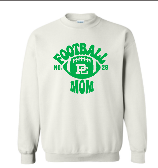 PCHS Retro Football Number Mom Gildan Crew Sweatshirt Available in 2 different colors