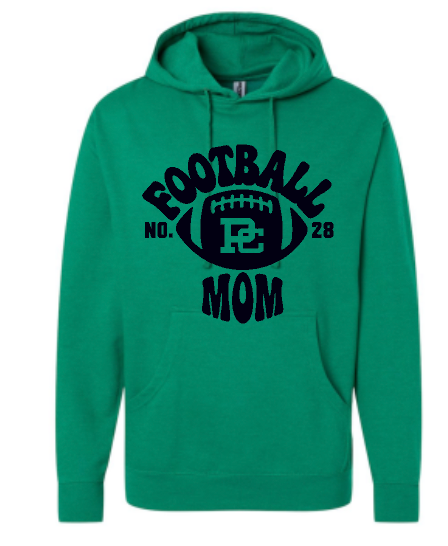 PCHS Retro Football Number Mom Independent Hooded Sweatshirt Available in 3 different colors