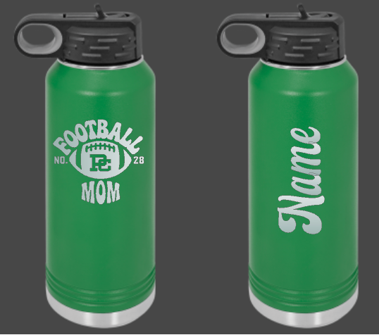 PC Football Mom 32oz personalized water bottle or 20oz Travel Mug