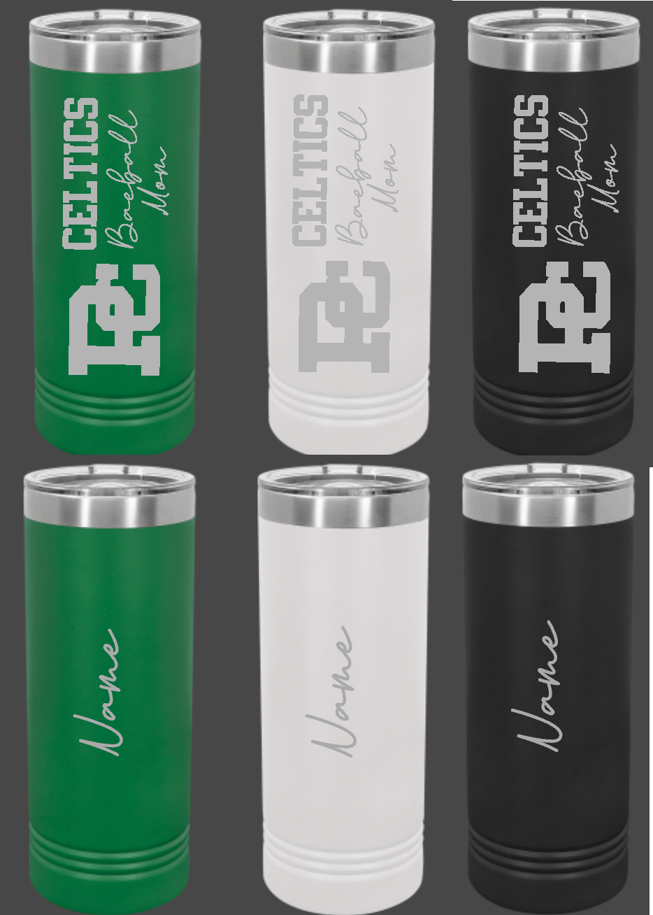 PCHS Personalized Baseball Mom or other fan Skinny Tumbler Choose from 3 colors