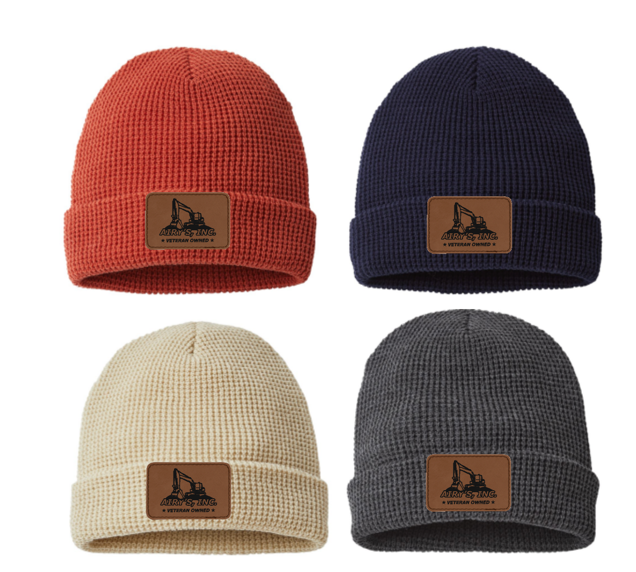 Airy's Waffle Cuffed Beanie with leather logo patch