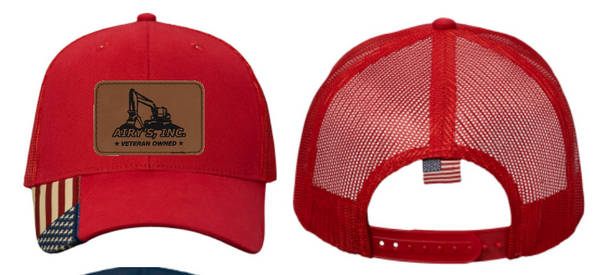 Airy's American Flag Hat with leather logo patch Choose red or navy