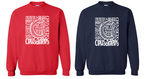 Crusaders Spirit Crewneck or Hooded Sweatshirt Choose Red or Navy