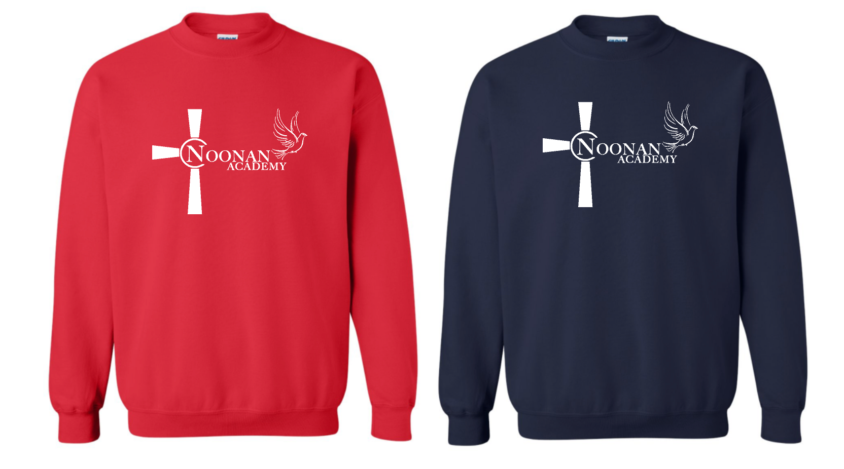 Noonan Academy School Logo Choose Red or Navy Sweatshirt (hooded or crewneck)